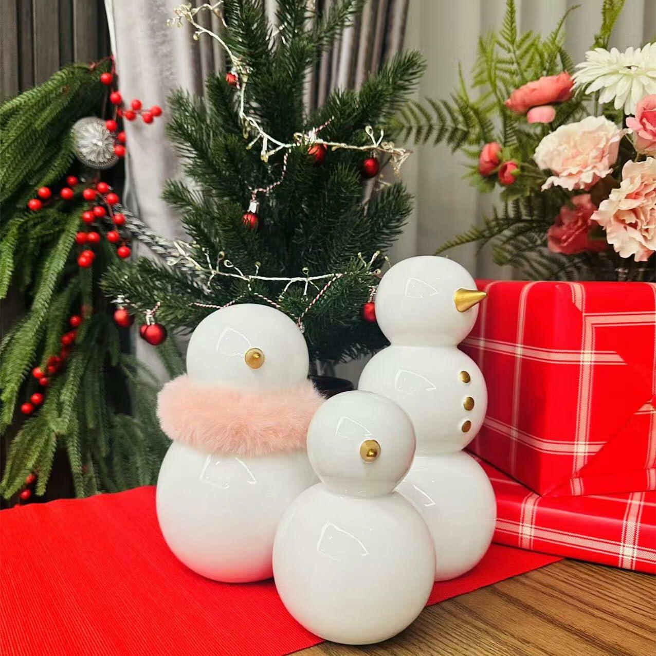 Fonder Mols Snowman Figurines Set of 3 Large Ceramic Christmas Decor