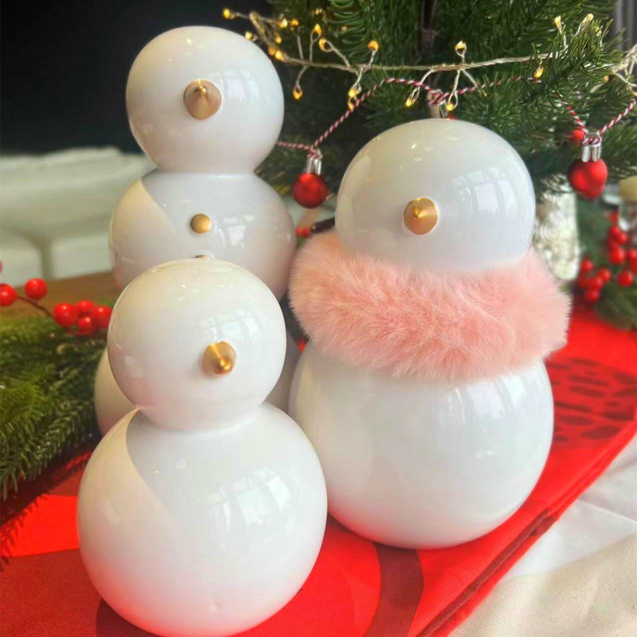 Fonder Mols Snowman Figurines Set of 3 Large Ceramic Christmas Decor