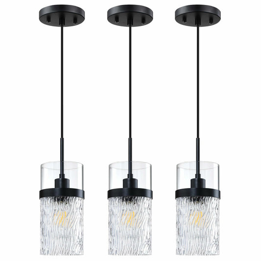 RAINLIGHTING 3 Pack Kitchen Island Pendant Lights Clear Grey Glass Black