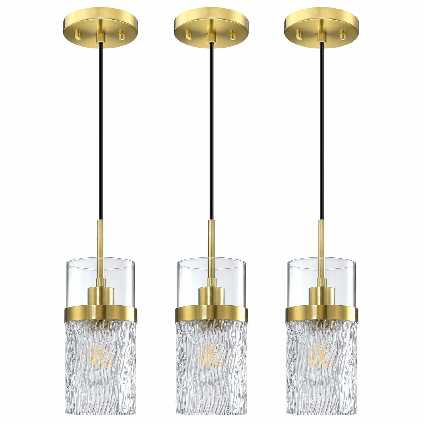 RAINLIGHTING 3 Pack Kitchen Island Pendant Light Clear Grey Glass Bronze