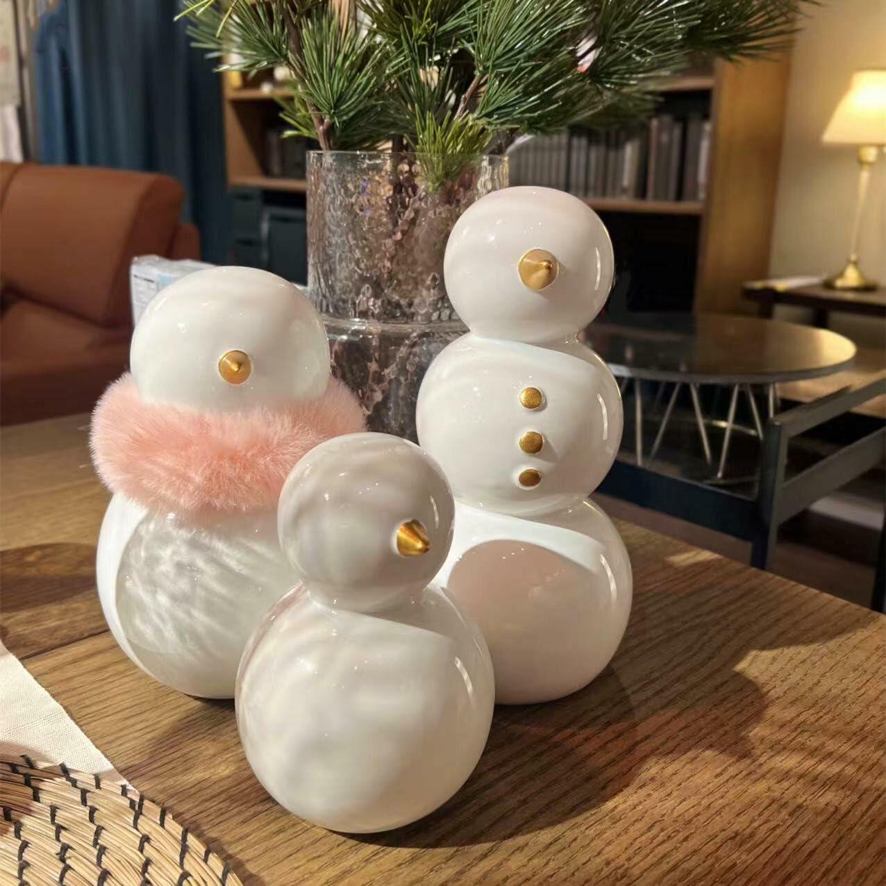 Fonder Mols Snowman Figurines Set of 3 Large Ceramic Christmas Decor