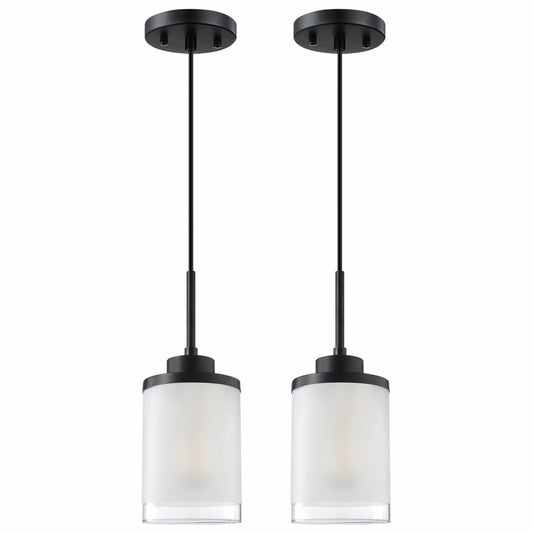 CJY CHENJINYAN 2 Pack 4.3" Black Pendant Light Fixture Frosted Glass