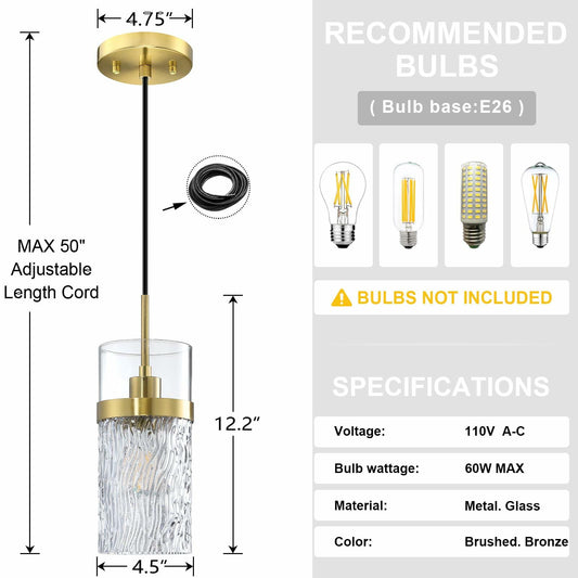 SEENMING HOUSE 3 Pack Kitchen Island Pendant Light Clear Glass Bronze Finish
