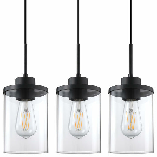 3 Pack Modern Farmhouse Pendant Light 4.7" Clear Glass Black Finish