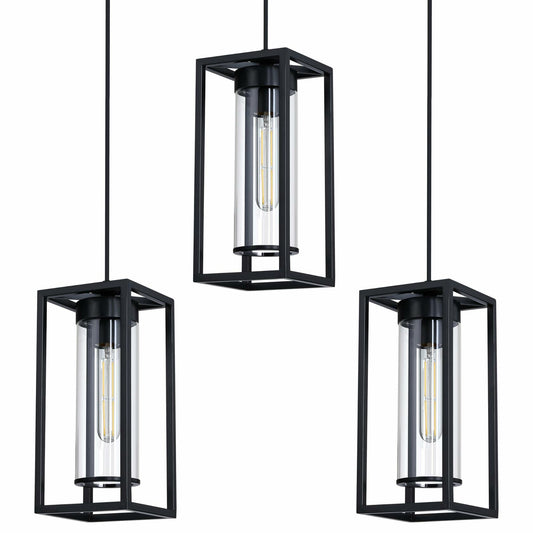 RAINLIGHTING 3 Pack Pendant Ceiling Light 6" Grey Glass Black Finish Indoor