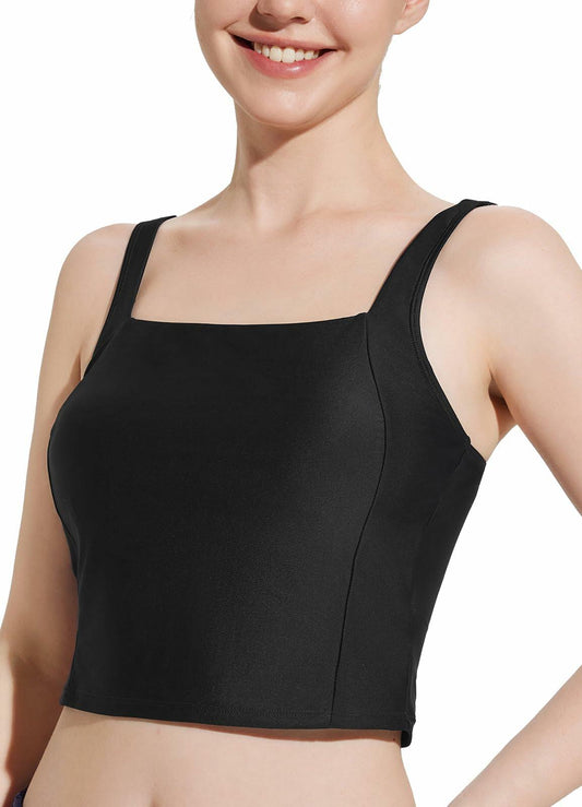 baleaf Women's Black Tankini Swim Top Modest Square Neck Size 42