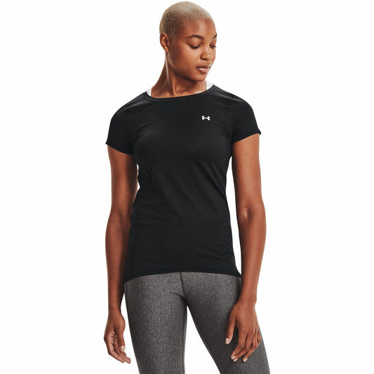 Under Armour HeatGear Athletic Fit Shirt Women Black Metallic Silver Size XS