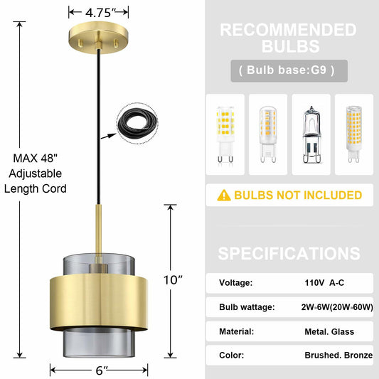 Dolaimy 3 Pack 1 Light Kitchen Island Pendant Light 6" Clear Glass Bronze