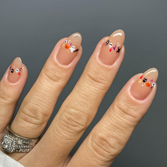 RIICFDD 24 Pcs Medium Black French Tip Halloween Press-On Almond Fake Nails