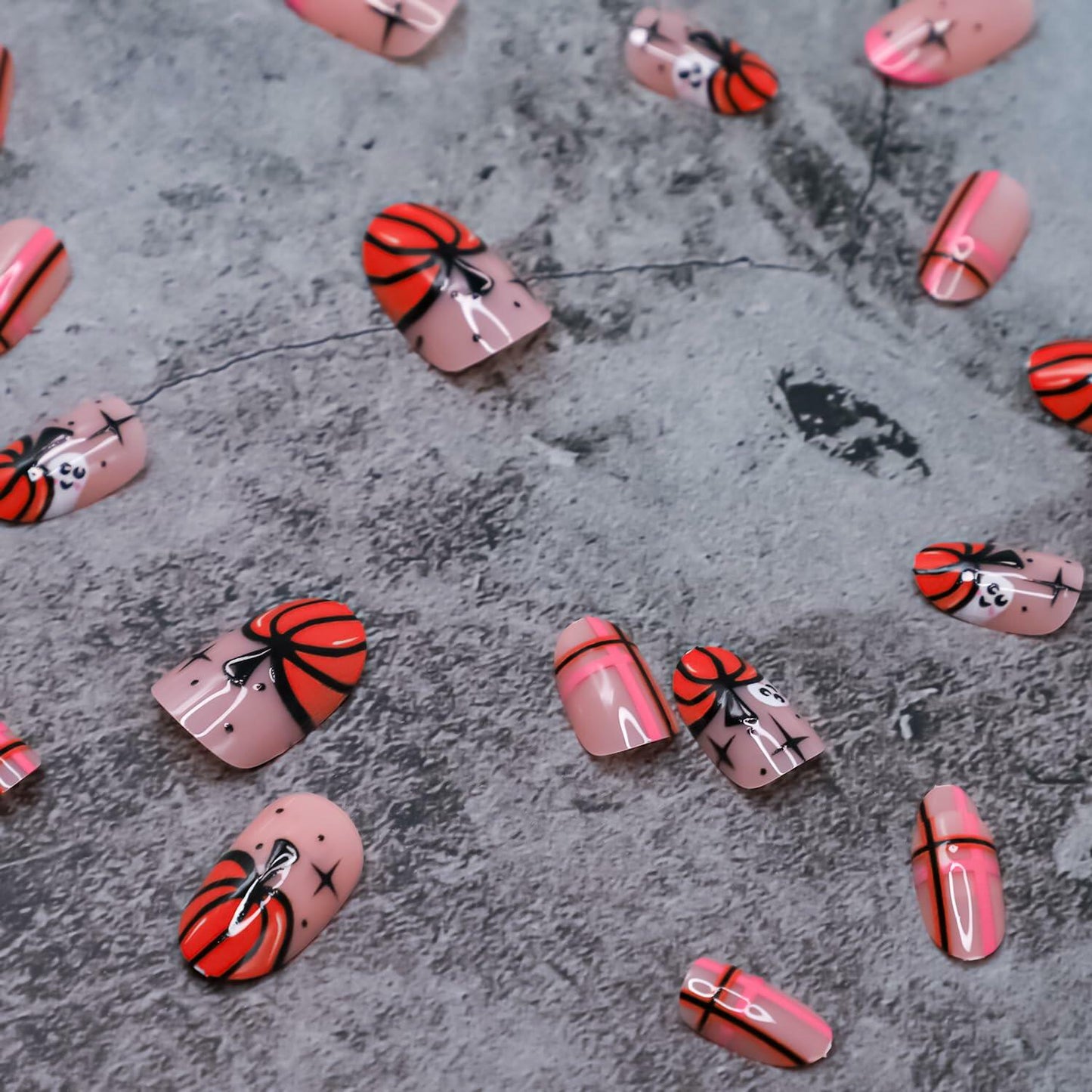 RIICFDD Halloween Press On Nails 24 Pcs Light Pink Almond Full Cover Cute