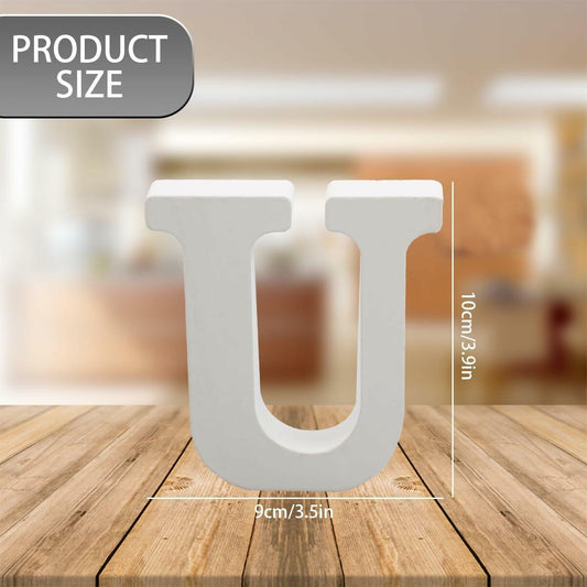 YRONTY 4in White Wooden Letter U Unfinished DIY Crafts Decorative Alphabet