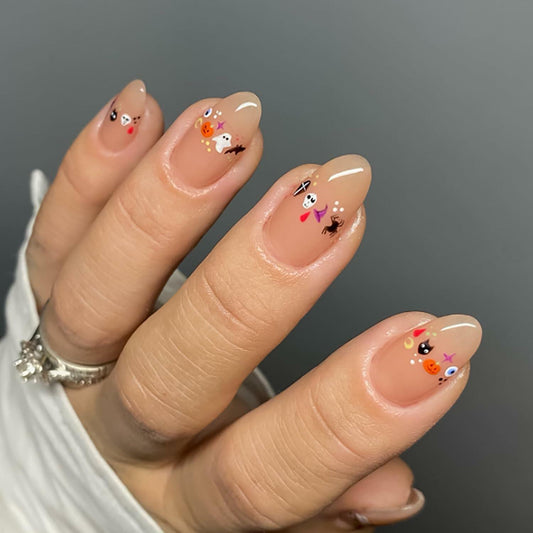 RIICFDD 24 Pcs Medium Black French Tip Halloween Press-On Almond Fake Nails