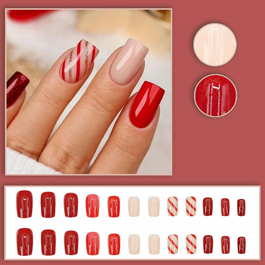 RIICFDD Christmas Press On Nails 24 Pcs White Snowflake Short Square Fake
