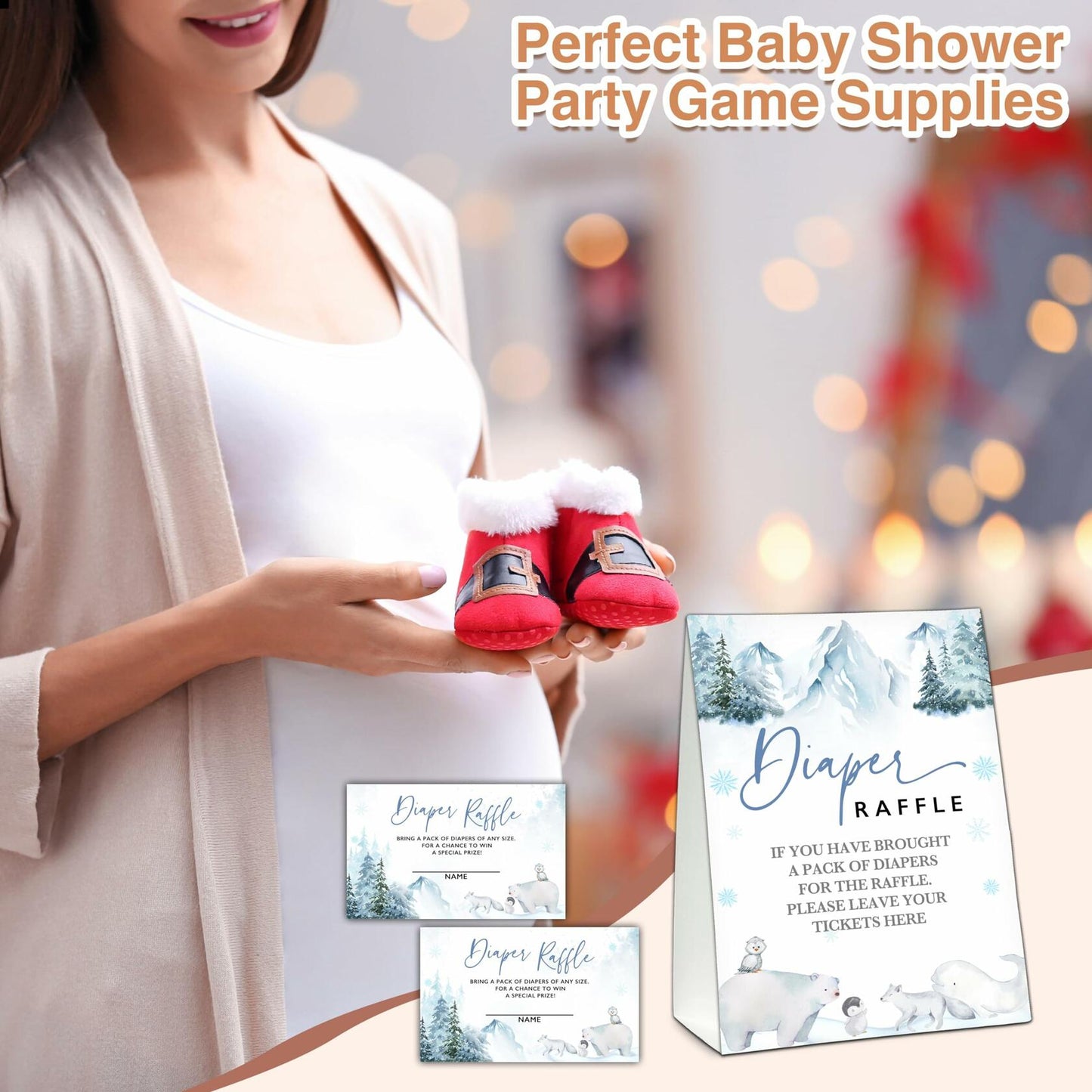 Christmas Baby Shower Game 50 Pink Truck Diaper Raffle Tickets with Sign