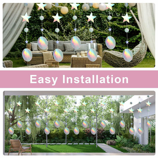 Giantree 65Ft Iridescent Star Circle Dot Garland 5Pcs Wedding Party Decor