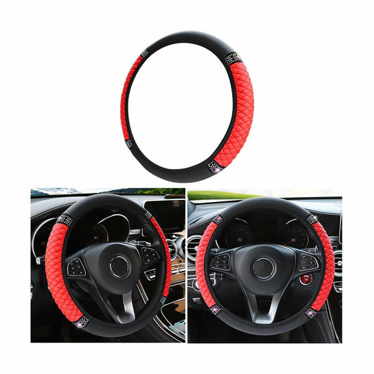 Bling Soft Leather Steering Wheel Cover 15 Inch Red Rhinestones