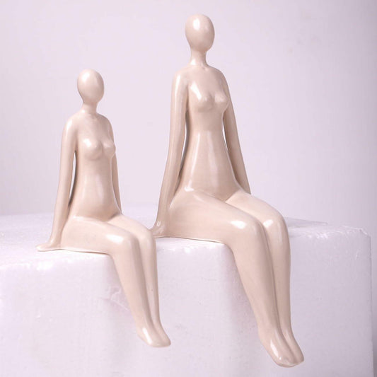 NENBOLEC Woman Statue Figurine White Ceramic 7.1 inch Modern Decor Yoga Gift