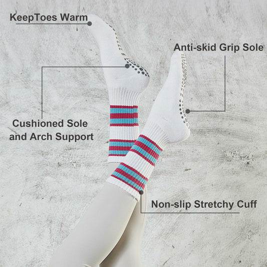 JUCHYDii Yoga Socks 3-Pack Black/Grey/White Non-Slip Cushioned Grip