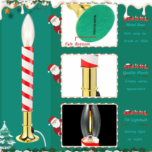 Aurelema 8 Pc Red White Candy Cane Flameless Window Candles Electric Plug-in