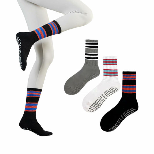 JUCHYDii Yoga Socks 3-Pack Black/Grey/White Non-Slip Cushioned Grip