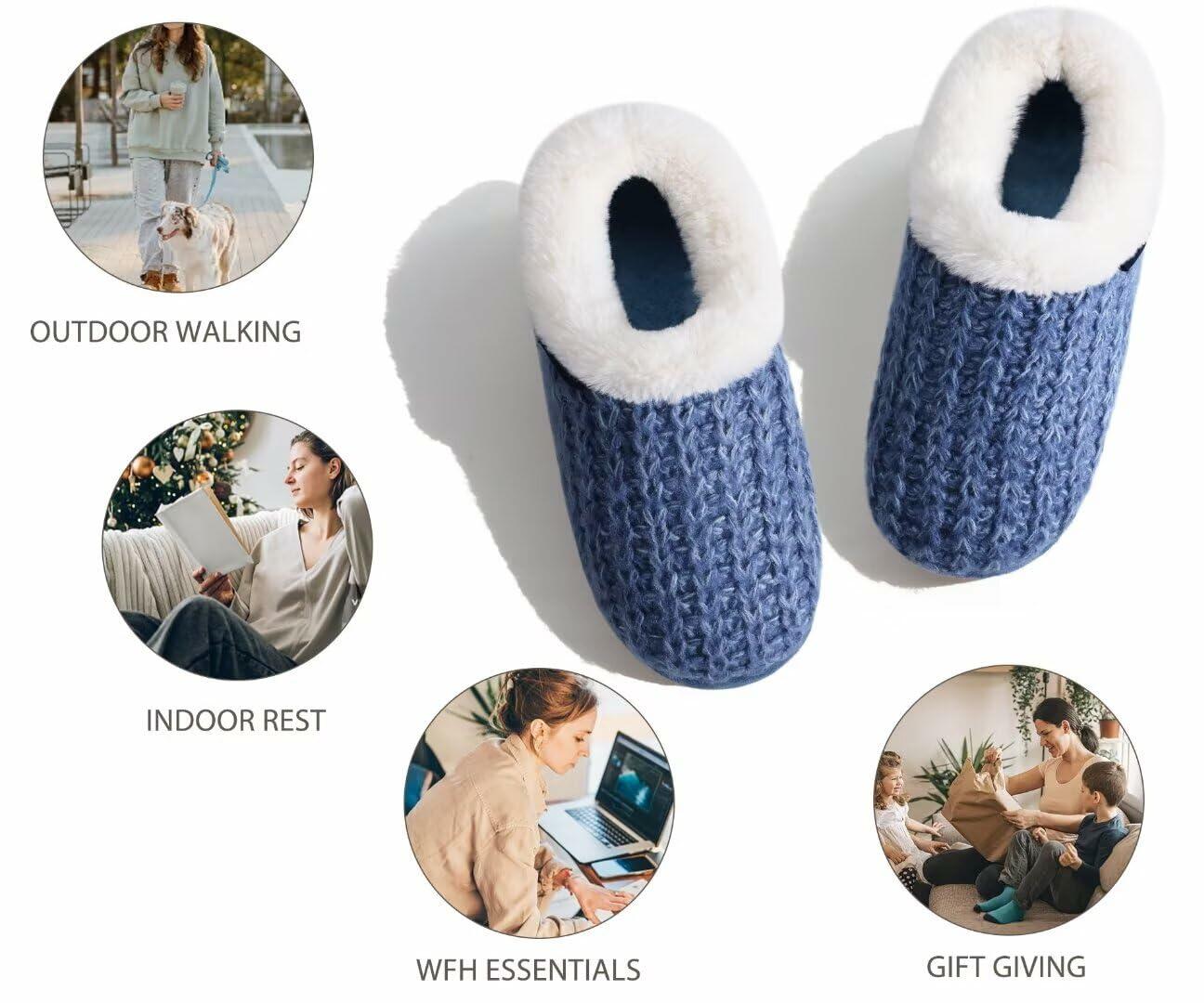 KuaiLu Womens Blue Plush Platform Slippers Memory Foam Warm Size 8