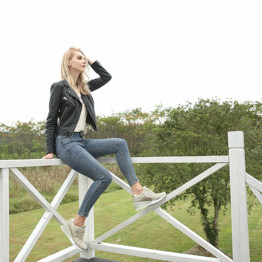 Gold High Heel Wedge Sneakers SM1-GOLD-6.5A Women Lace Up New