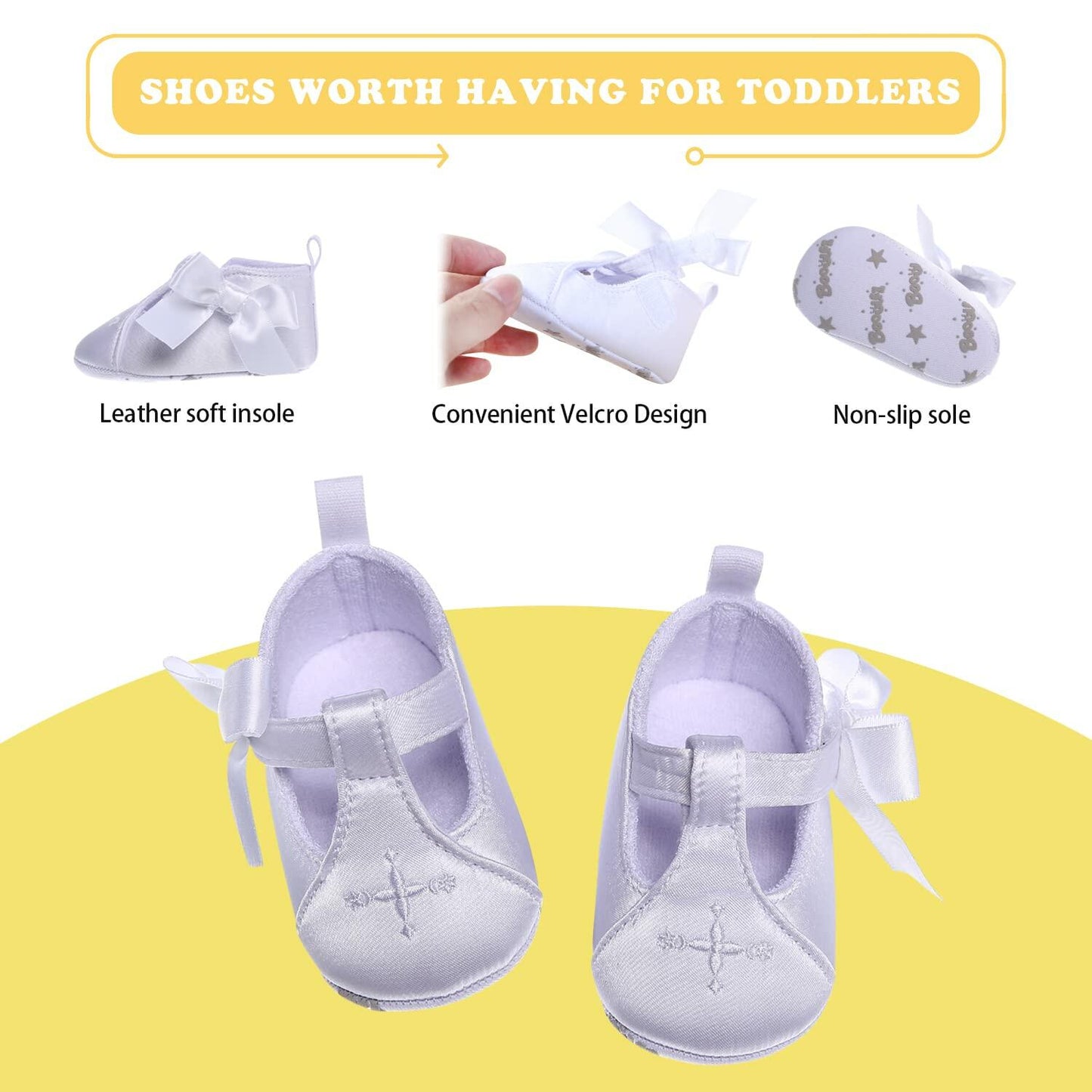 Booulfi Baby Girls Baptism Christening Shoes Booties White Size 12-18 Months
