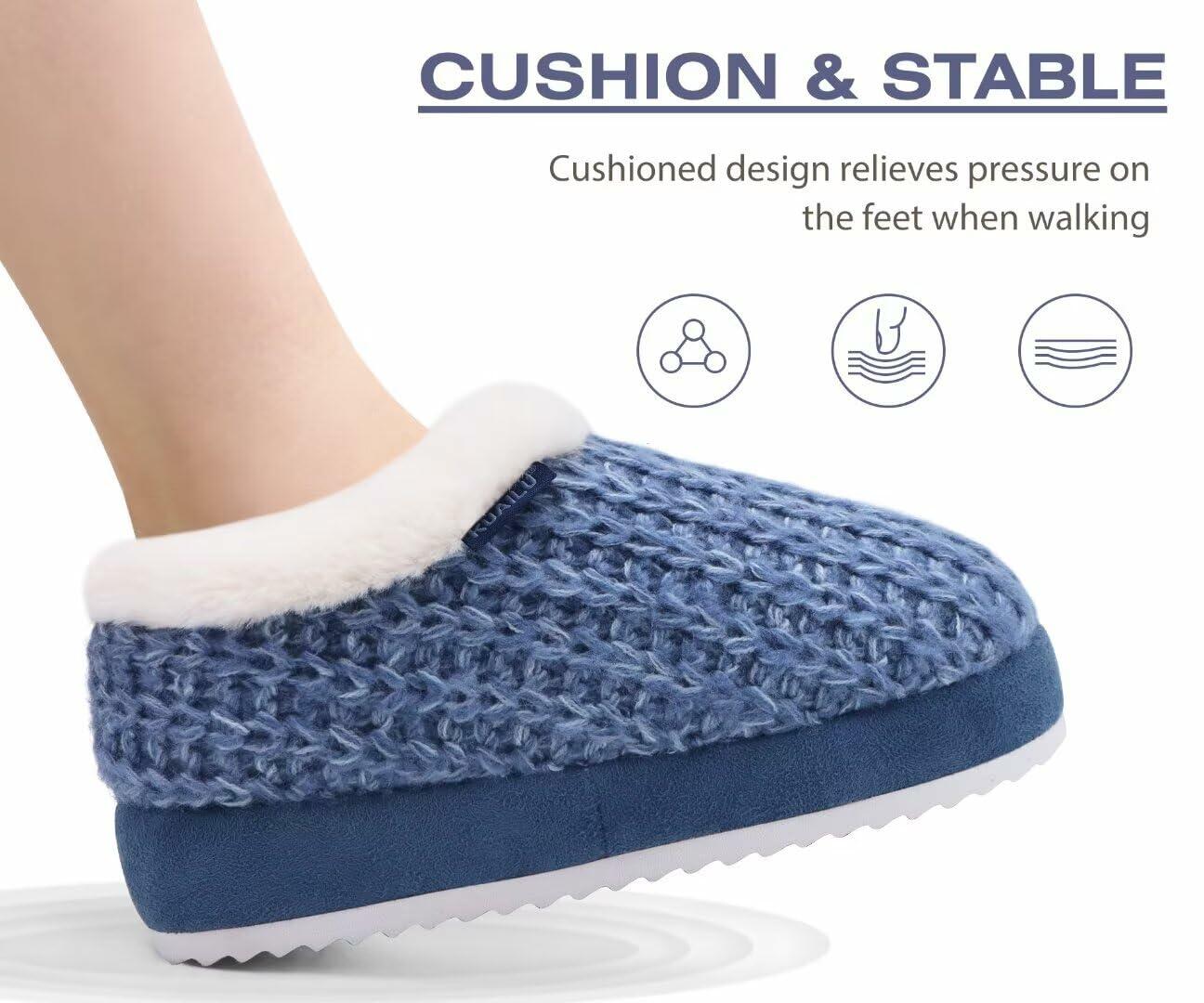 KuaiLu Womens Blue Plush Platform Slippers Memory Foam Warm Size 8