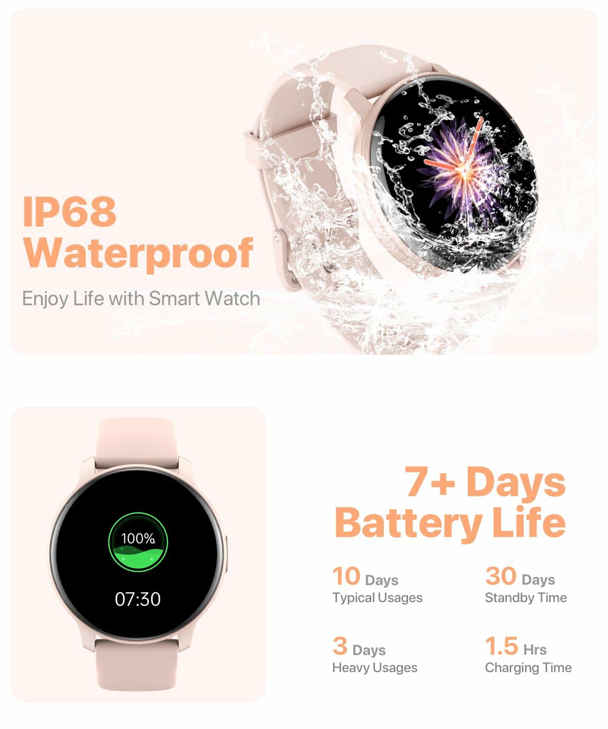 JeeJTek Smart Watch 1.83" HD, Calls, 100+ Sports Modes, IP68, iOS/Android