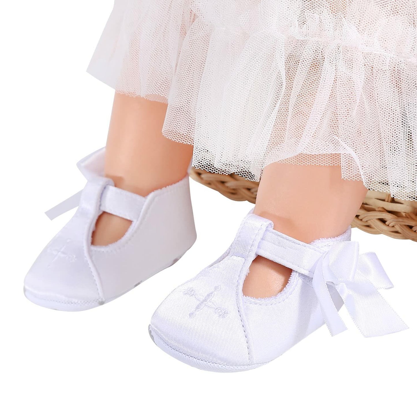 Booulfi Baby Girls Baptism Christening Shoes Booties White Size 12-18 Months