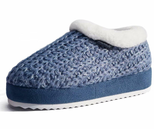 KuaiLu Womens Blue Plush Platform Slippers Memory Foam Warm Size 8