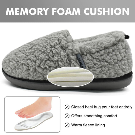 COFACE Womens Slippers Size 7 Grey Memory Foam Plush Sherpa Lined Cozy
