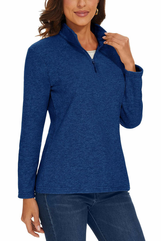 MAGCOMSEN Women's 1/4 Zip Fleece Pullover D Blue Size M Warm Comfort