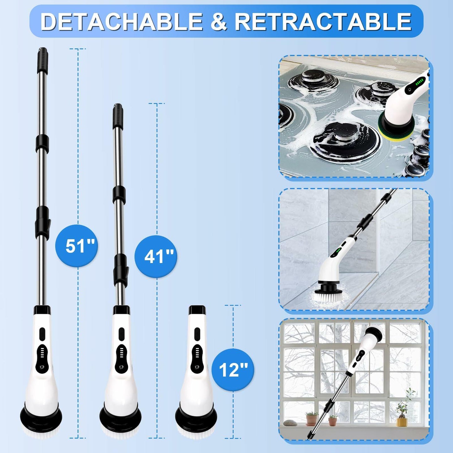 VOISEN Electric Spin Scrubber Cordless 9 Replacement Heads with Extension Arm