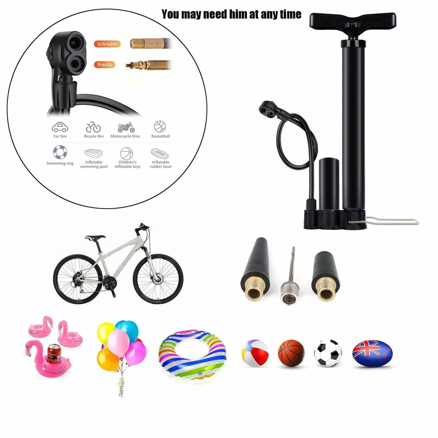 VIMILOLO Bike Floor Pump Inflator for Presta & Schrader Valves with Gauge