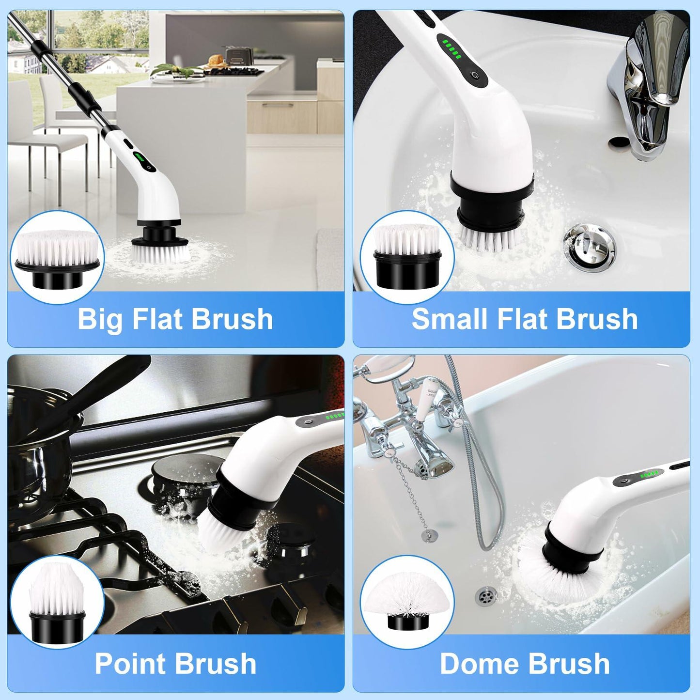 VOISEN Electric Spin Scrubber Cordless 9 Replacement Heads with Extension Arm
