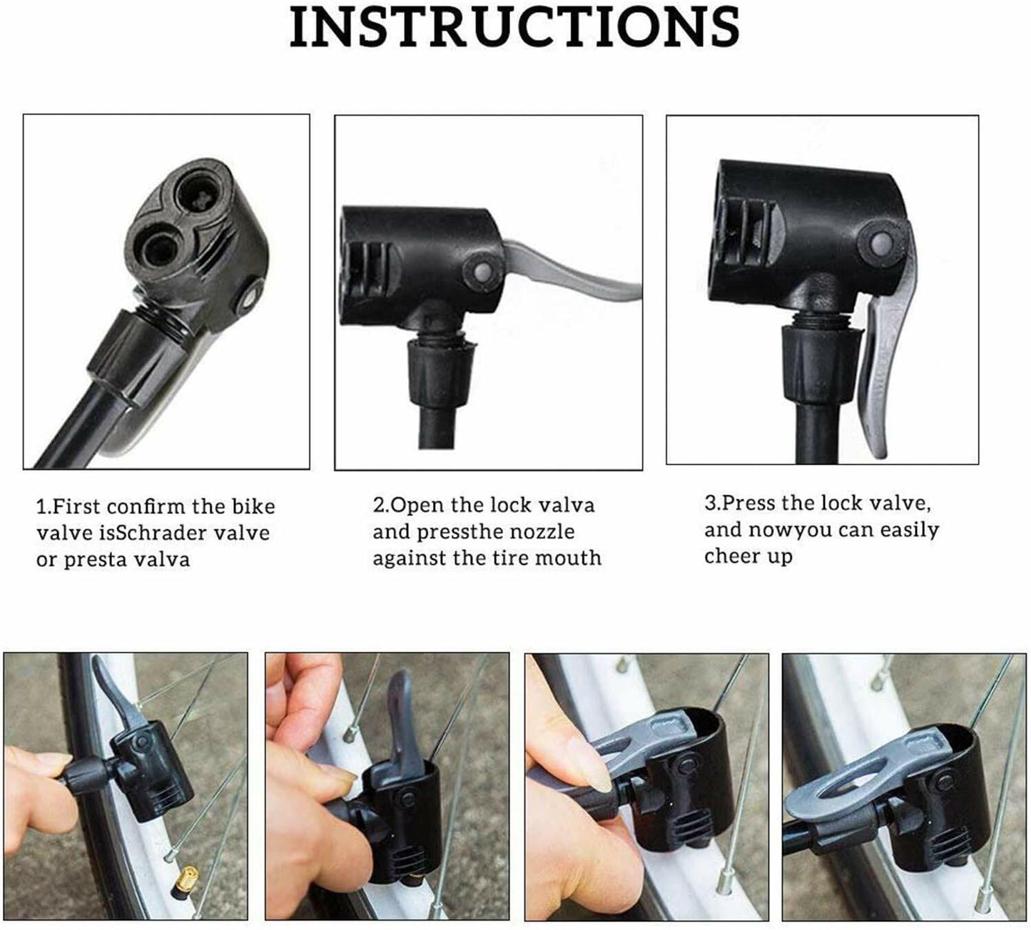 VIMILOLO Bike Floor Pump Inflator for Presta & Schrader Valves with Gauge