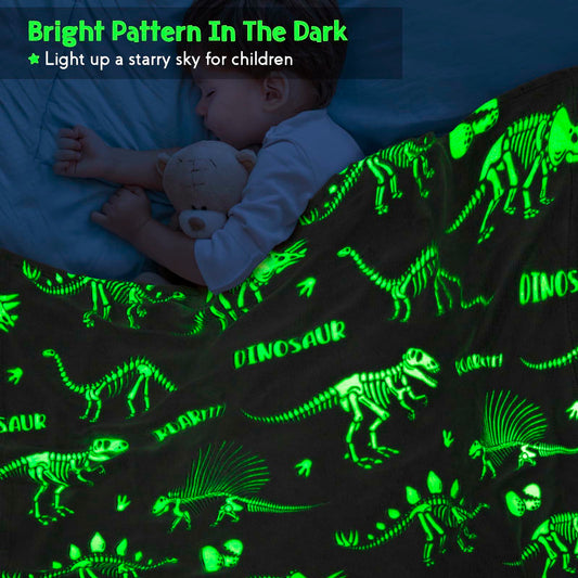 Dinosaur Glow in Dark Blanket Soft Cozy Kids Throw 50x60 Gray