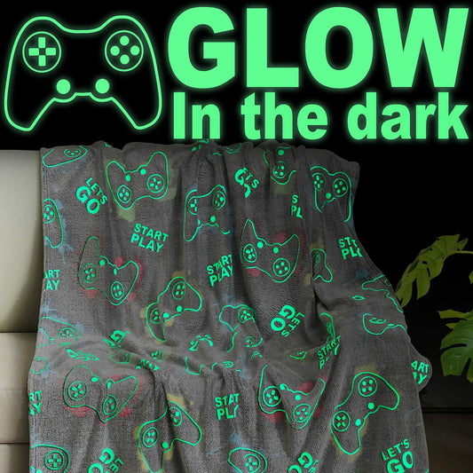Jekeno Glow in Dark Gaming Blanket 50x60 Grey Luminous Controller Throw