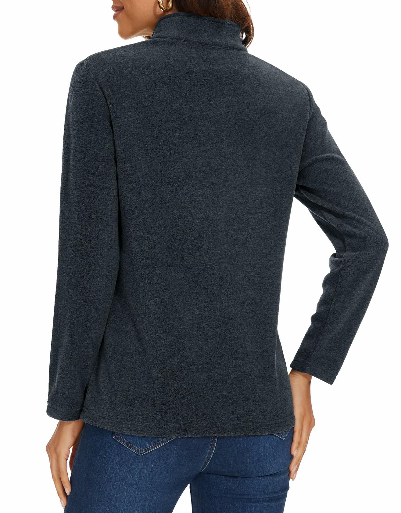 MAGCOMSEN Women's Zip Fleece Pullover Lightweight Stand Collar Black XL
