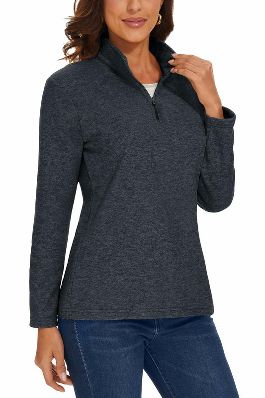 MAGCOMSEN Women's Zip Fleece Pullover Lightweight Stand Collar Black XL