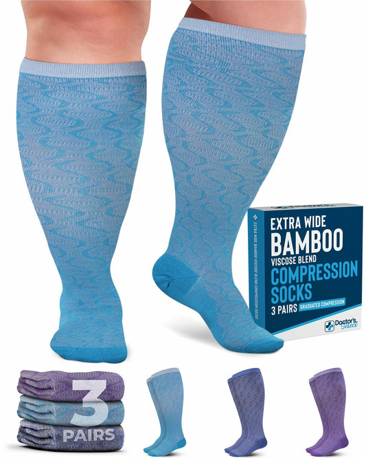 Doctor's Select 3-Pair Compression Socks – Wide Calf, Bamboo Blend - Size XXL