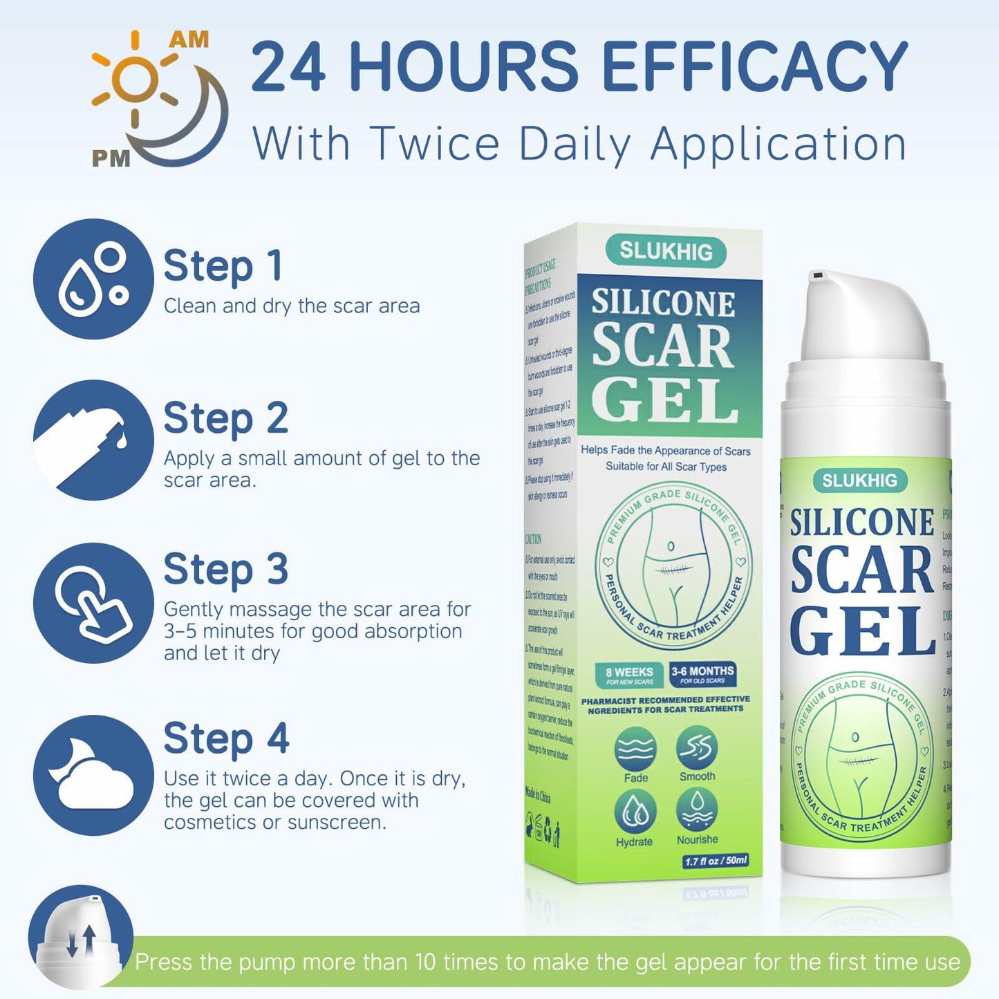 BestBy06/27 SLUKHIG Silicone Scar Gel 1.76oz Surgical & Burn Scar TreatmentCream