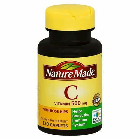 BestBy07/27 Nature Made Vitamin C 500mg with Rose Hips 130 Caplets Immune