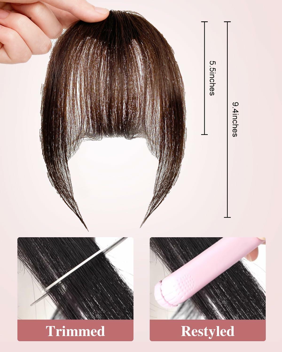 Axceroh Bangs Clip-in Fringe Extension Black Brown Wispy Real Human Hair