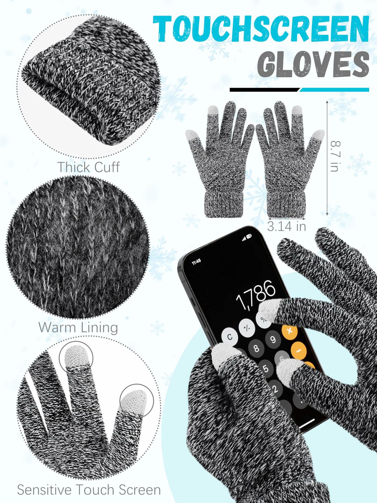 Warm Fleece Hat, Gloves & Scarf Set - Touchscreen Compatible, Unisex 3PCS