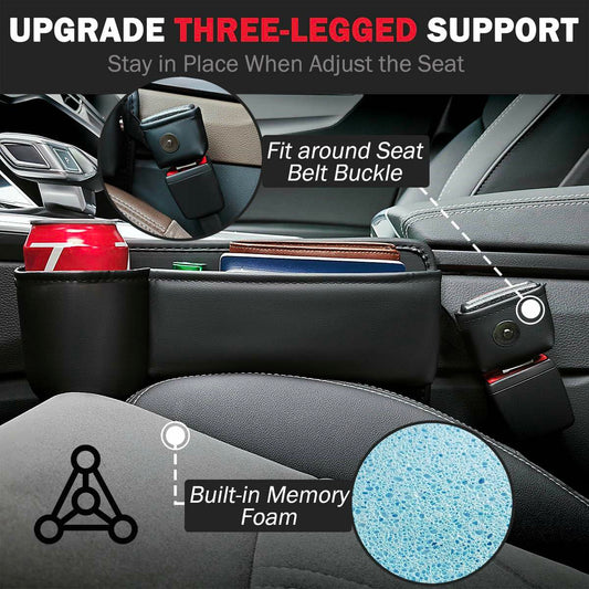 Upgrade Car Side Gap Filler Organizer Black with Cup Holder & Hooks