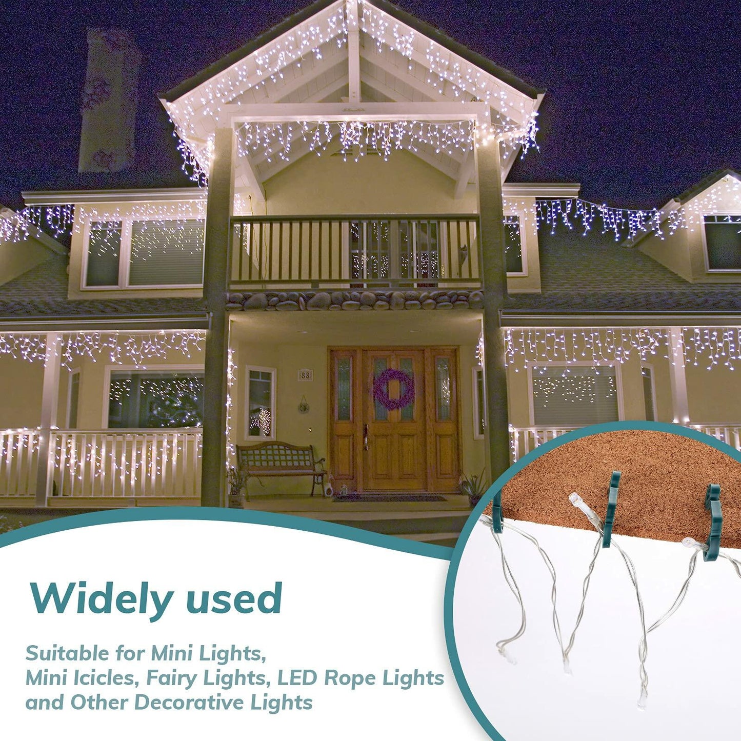 Queekay 100pcs Christmas Light Hooks Plastic Outdoor Clips Heavy Duty