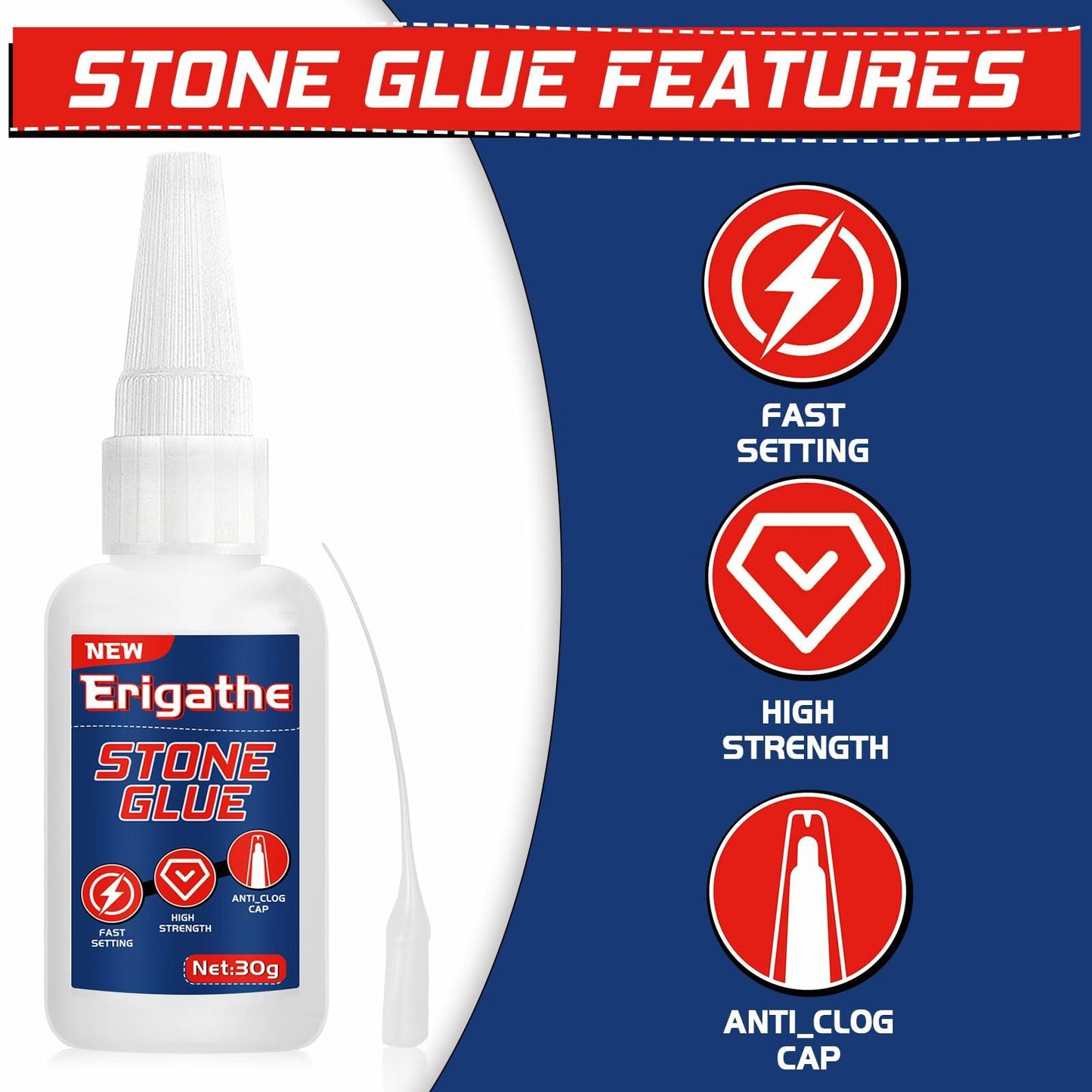 Stone Glue 30g Cyanoacrylate Adhesive Waterproof Heat-Resistant with Anti-Clog