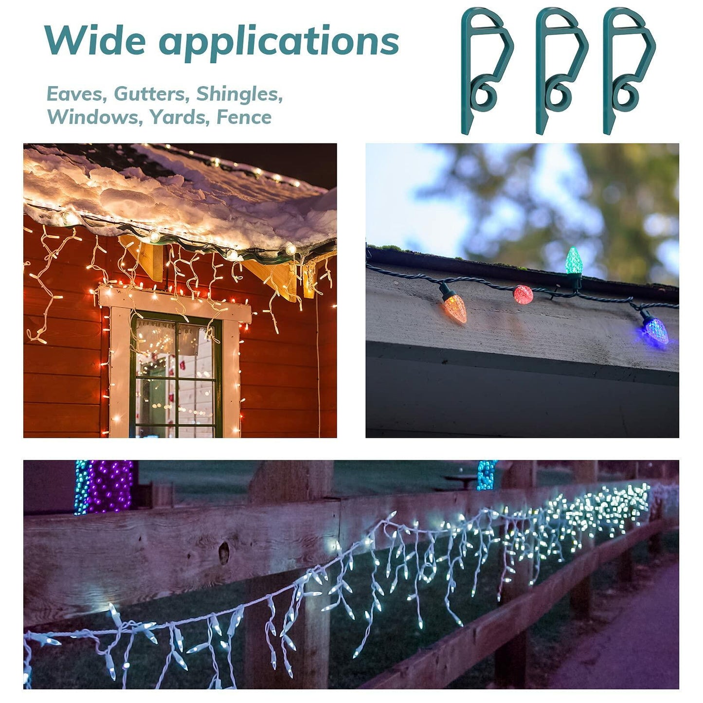 Queekay 100pcs Christmas Light Hooks Plastic Outdoor Clips Heavy Duty